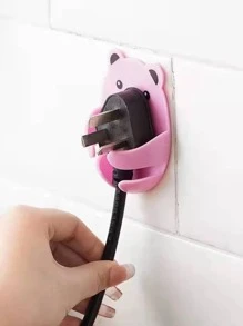 1入組可愛熊形黃色壁掛掛鉤家用塑料插頭掛鉤 - 黃色 - 查看 4