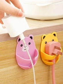 1入組可愛熊形黃色壁掛掛鉤家用塑料插頭掛鉤 - 黃色 - 查看 2