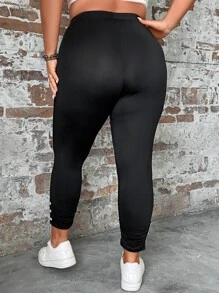 SHEIN LUNE Plus Button Detail Leggings - Black - View 2