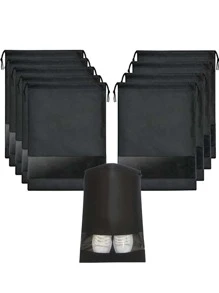 5入組便攜黑色抽繩鞋灰塵透明鞋包適用於旅行 - 黑色 - 查看 1