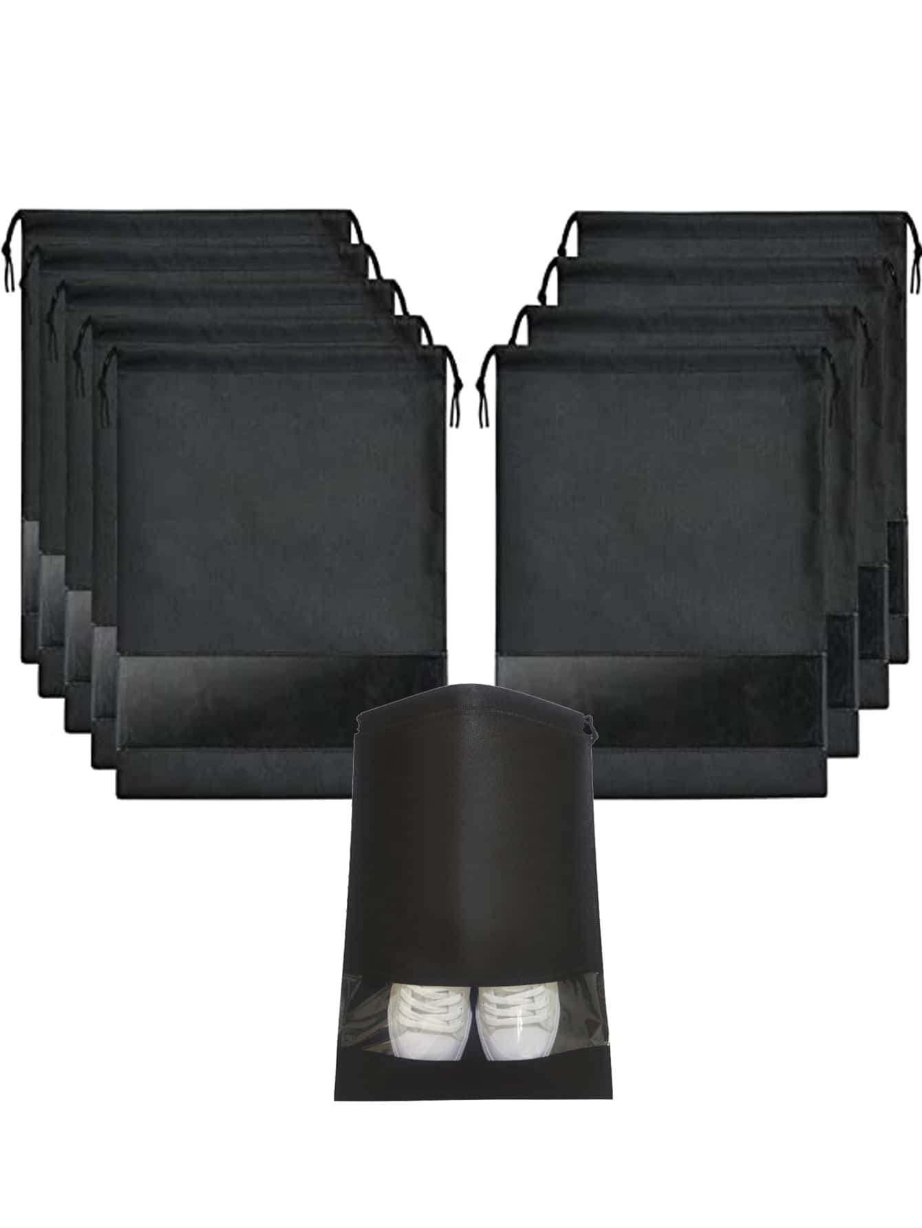 5入組便攜黑色抽繩鞋灰塵透明鞋包適用於旅行 - 黑色 - 查看 1