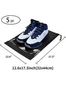 5入組便攜黑色抽繩鞋灰塵透明鞋包適用於旅行 - 黑色 - 查看 3