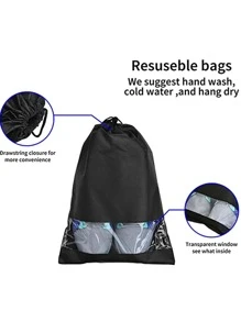 5入組便攜黑色抽繩鞋灰塵透明鞋包適用於旅行 - 黑色 - 查看 4