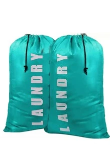 1入組字母圖案洗衣籃家用滌綸拉繩可折疊防水洗衣籃 - 藍色 - 查看 1