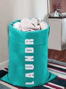 1入組字母圖案洗衣籃家用滌綸拉繩可折疊防水洗衣籃 - 藍色 - 查看 2