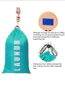 1入組字母圖案洗衣籃家用滌綸拉繩可折疊防水洗衣籃 - 藍色 - 查看 3