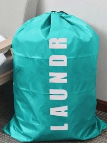 1入組字母圖案洗衣籃家用滌綸拉繩可折疊防水洗衣籃 - 藍色 - 查看 4