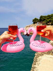 2入組/套PVC杯墊可愛火烈鳥設計充氣杯墊適合夏日派對 - 粉色 - 查看 1