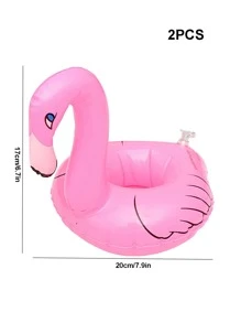2入組/套PVC杯墊可愛火烈鳥設計充氣杯墊適合夏日派對 - 粉色 - 查看 2