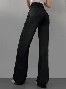 RueChic High Waist Straight Leg Jeans - Black - View 4