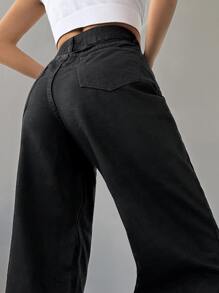 RueChic High Waist Straight Leg Jeans - Black - View 3