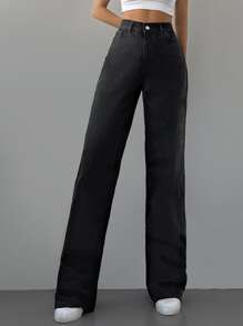 RueChic High Waist Straight Leg Jeans - Black - View 5