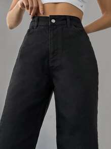 RueChic High Waist Straight Leg Jeans - Black - View 6