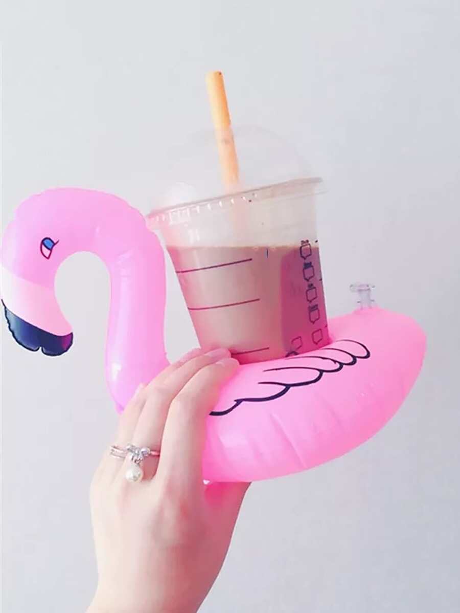 5pcs Flamingo Shaped Inflatable Coaster, Creative Pink Floating Coaster For Household - Pink - View 1