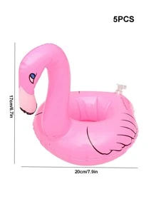 5pcs Flamingo Shaped Inflatable Coaster, Creative Pink Floating Coaster For Household - Pink - View 2