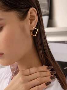 1 đôi bông tai vòng bít thiết kế hình học - Vàng - Xem 2