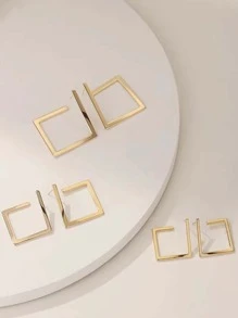 1 đôi bông tai vòng bít thiết kế hình học - Vàng - Xem 3