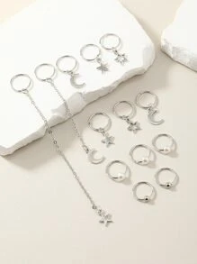 Vòng tóc thời trang 13 chiếc Moon & Star Charm dành cho phụ nữ để trang trí tóc - Bạc - Xem 1