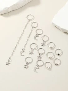 Vòng tóc thời trang 13 chiếc Moon & Star Charm dành cho phụ nữ để trang trí tóc - Bạc - Xem 3