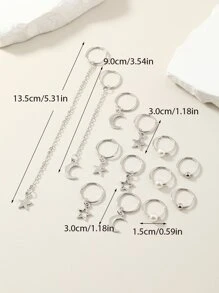 Vòng tóc thời trang 13 chiếc Moon & Star Charm dành cho phụ nữ để trang trí tóc - Bạc - Xem 4