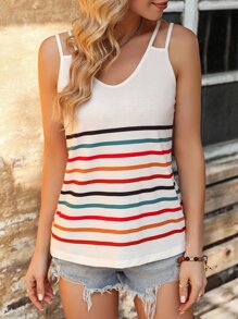 SHEIN LUNE Striped Print Cami Top - White - View 1