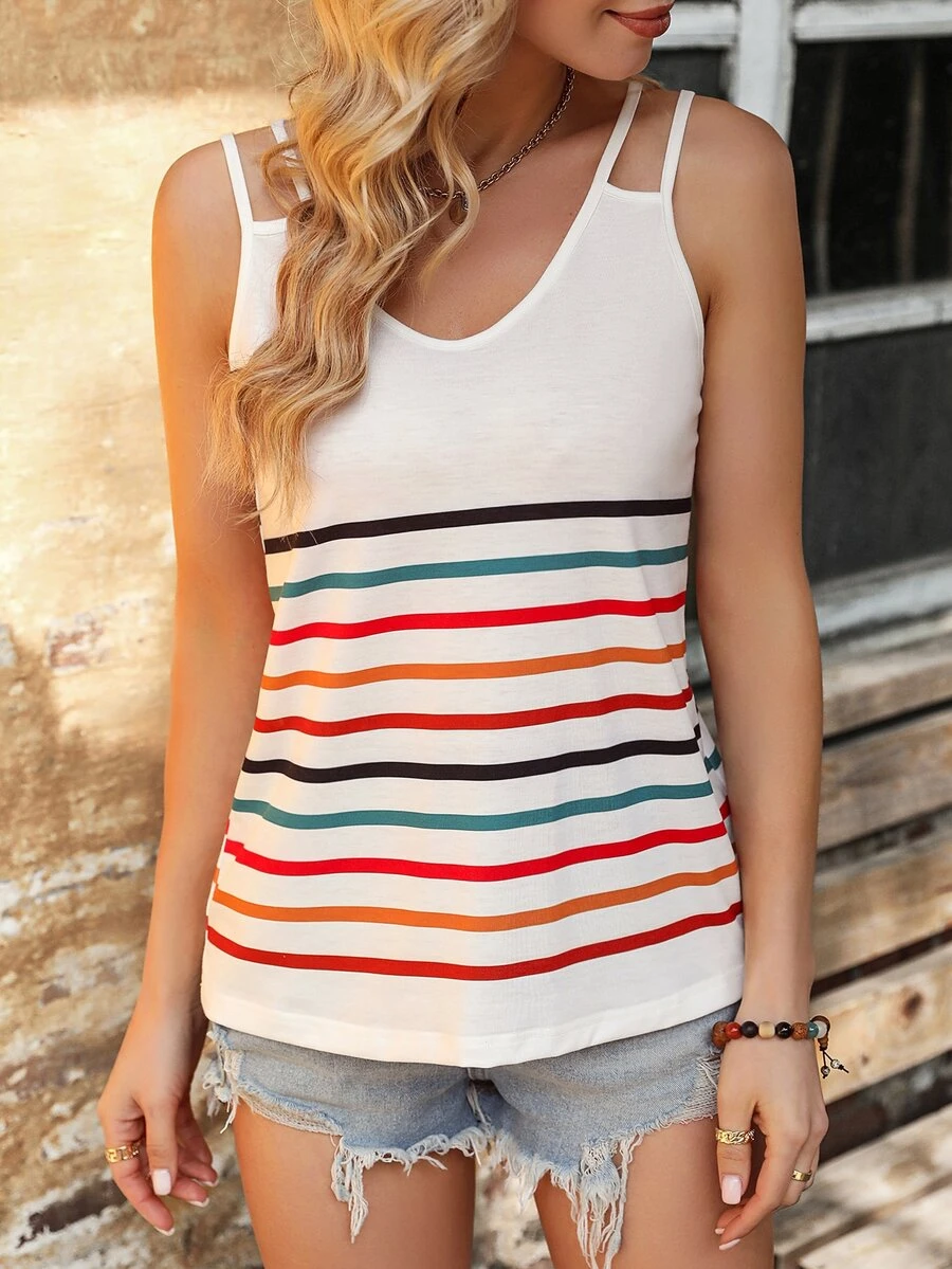 SHEIN LUNE Striped Print Cami Top - White - View 1