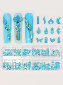 12 Lưới Đá Rhinestones Không Đối Xứng Màu Xanh Hồ Trang Trí Móng Tay - Màu xanh bụi bặm - Xem 1