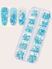 12 Lưới Đá Rhinestones Không Đối Xứng Màu Xanh Hồ Trang Trí Móng Tay - Màu xanh bụi bặm - Xem 2
