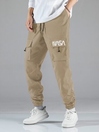 Pantalon Cargo Avec Cordon De Serrage Et Graphisme De Lettres Pour Hommes