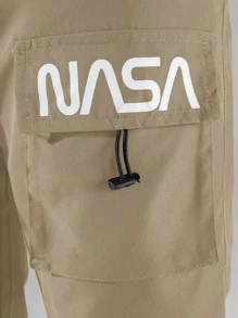 Manfinity EZcore 宽松男士字母图案抽绳工装裤 - 卡其色 - 查看 4