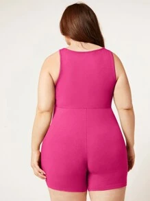 SHEIN BASICS Hơn Chất rắn Quần áo nịt Romper - Màu Hồng Tươi - Xem 2