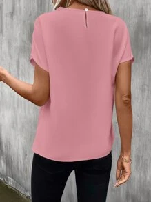 SHEIN LUNE Guipure Lace Panel Batwing Sleeve Blouse - Dusty Pink - View 2