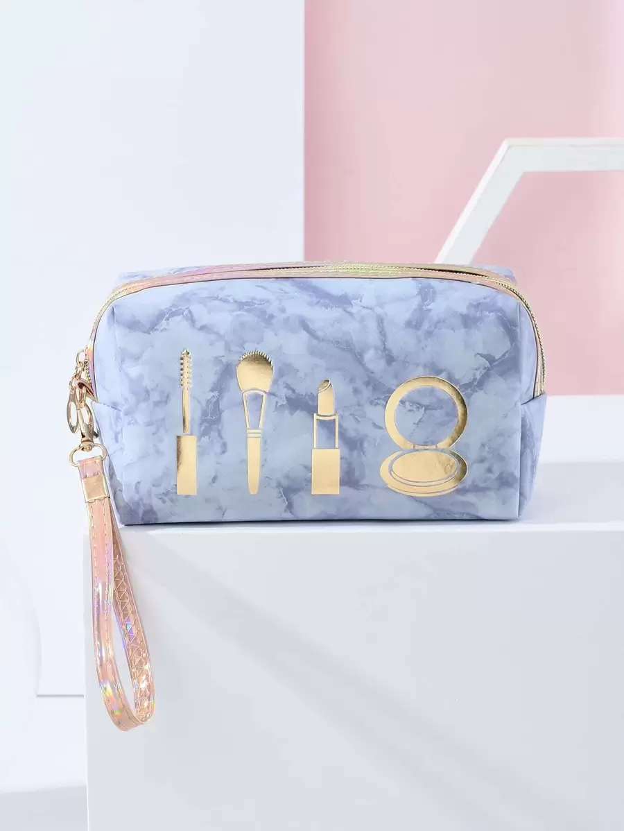 1Pc Blue Marble Portable Water-Proof Large Capacity Makeup Bag For Women Girls Makeup Bag Makeup Pouch Skincare Bag Toiletry Bag Packing Cubes, Travel Essentials Cruise Essentials Dorm Essentials, Wedding Bridesmaid Gifts, Mom Gifts, Birthday Gifts, Bathroom Living Room Bed Bathroom Organizer, Jewelry Organizer, Storage Makeup Organizer Essentials Gifts Storage,Gifts For Women,Christmas Gifts,Gift Ideas For Women - Blue - View 1