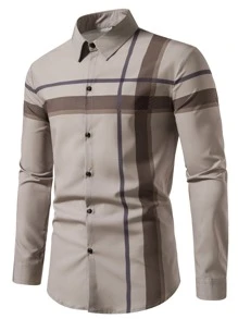 Manfinity Homme Áo sơ mi nam dài tay họa tiết kẻ caro nhiều màu sắc làm quà tặng cho bạn trai - Màu Khaki - Xem 3
