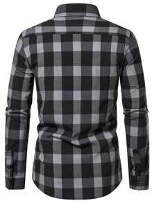 Manfinity Homme Camisa a cuadros para hombre con botones, manga larga, ajuste delgado, gráficos de vestir para el trabajo - Multicolor - Ver 3