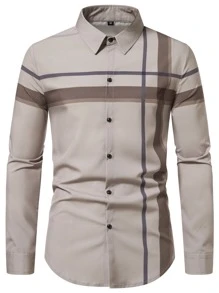 Manfinity Homme Áo sơ mi nam dài tay họa tiết kẻ caro nhiều màu sắc làm quà tặng cho bạn trai - Màu Khaki - Xem 4