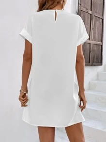 SHEIN Clasi Guipure Lace Insert Batwing Sleeve Tunic Dress - White - View 2