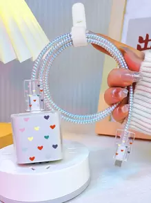 5入組愛心圖案數據線保護套和充電器頭套 - 彩色 - 查看 1