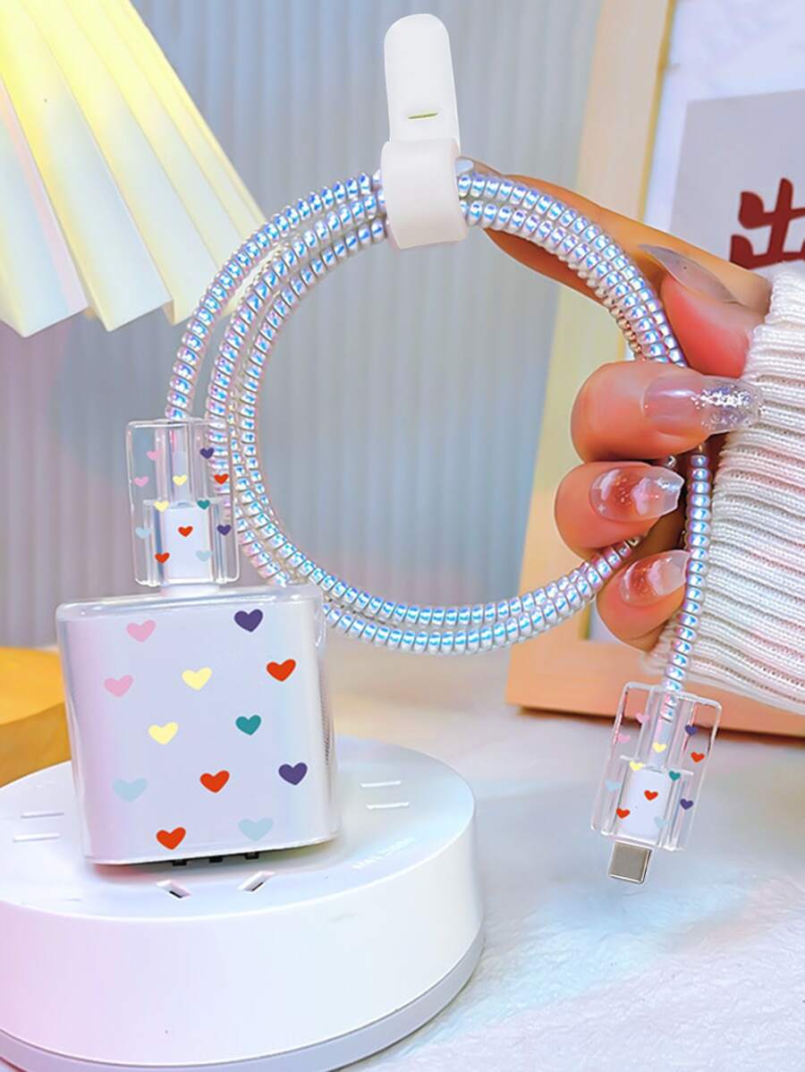5入組愛心圖案數據線保護套和充電器頭套 - 彩色 - 查看 1