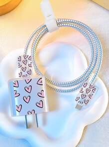 غطاء حماية كابل البيانات وغطاء رأس الشاحن نمط القلب 5 قطع