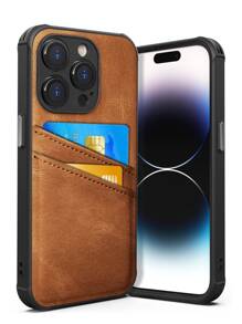 Habyby 带卡槽的 PU 皮革手机壳适用于 iPhone 11/iPhone 13/iPhone 14/iPhone 15/iPhone 12 - 棕色 - 查看 1