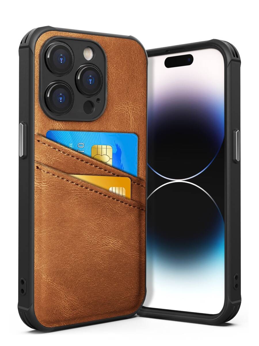 Habyby 带卡槽的 PU 皮革手机壳适用于 iPhone 11/iPhone 13/iPhone 14/iPhone 15/iPhone 12 - 棕色 - 查看 1