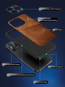 Habyby 带卡槽的 PU 皮革手机壳适用于 iPhone 11/iPhone 13/iPhone 14/iPhone 15/iPhone 12 - 棕色 - 查看 3