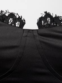 SHEIN BAE 3D Flower Lace Trim Bustier Satin Halter Top & Skirt - Black - View 7