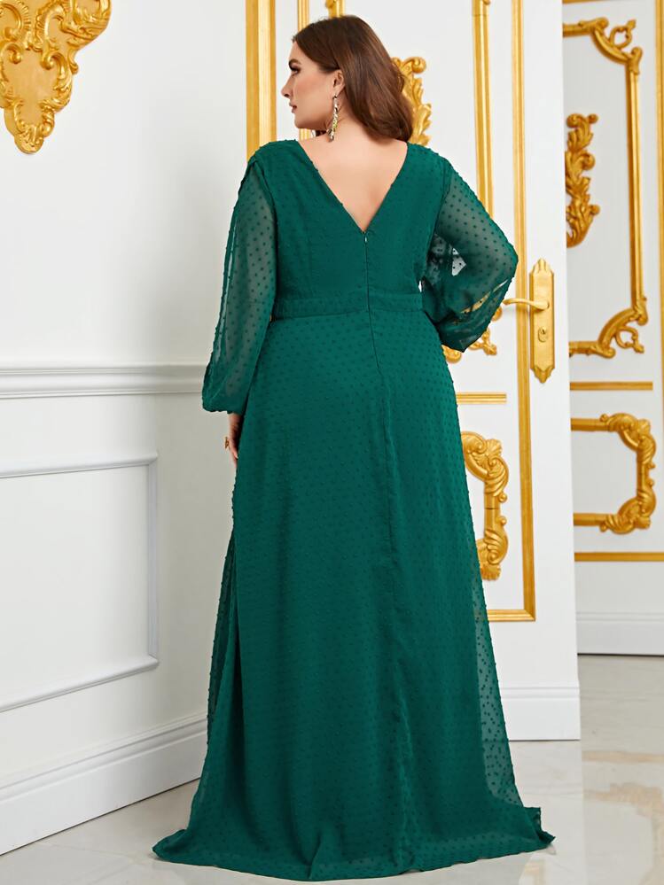 Vestido de lunares de muslo con abertura - Verde Oscuro - Ver 2