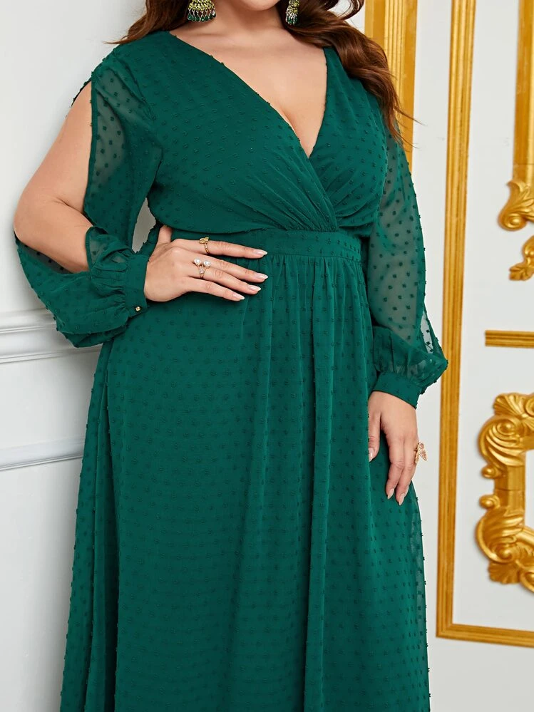 Vestido de lunares de muslo con abertura - Verde Oscuro - Ver 6