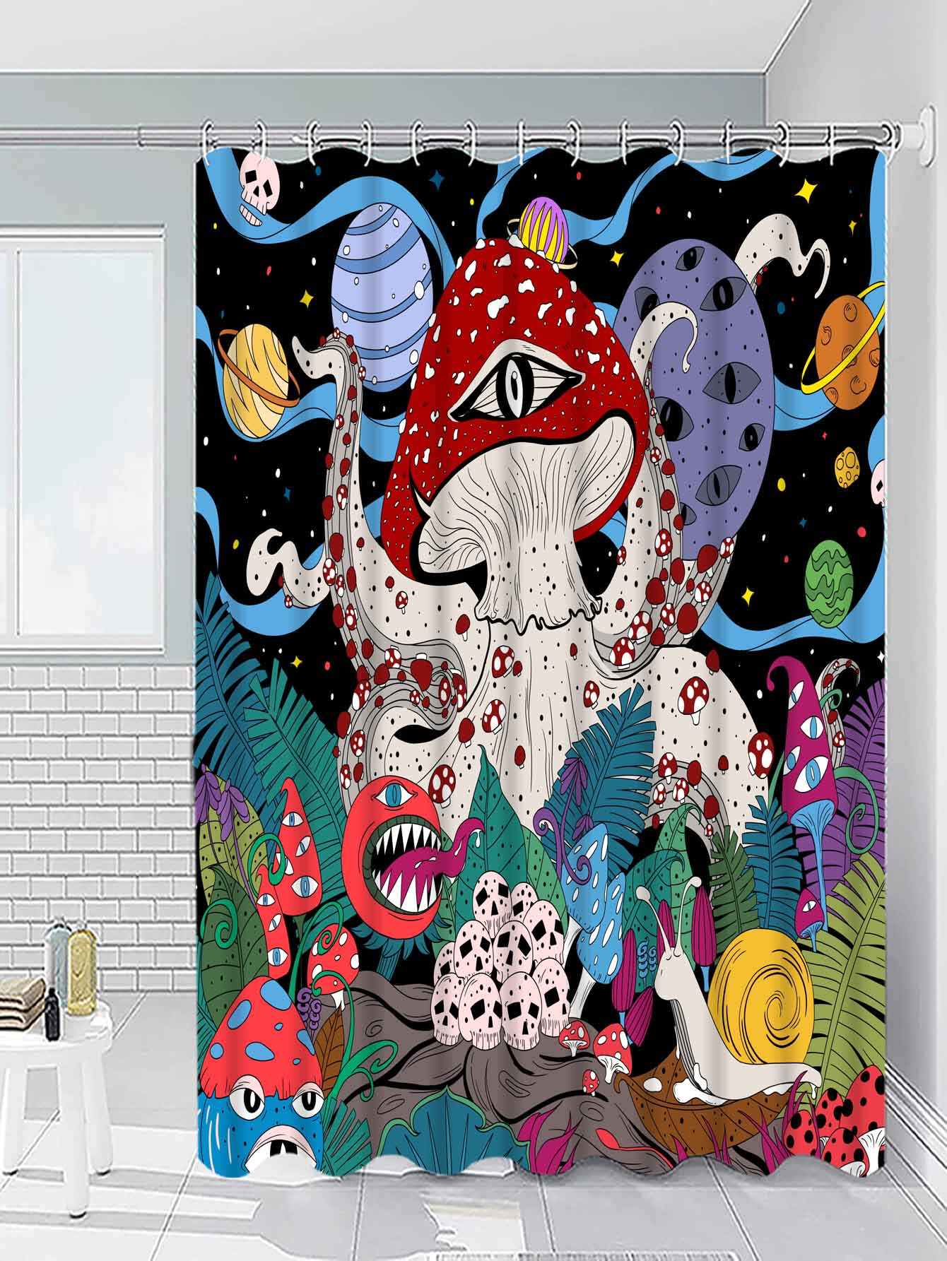 Bộ 1 Rèm Tắm In Hình Nấm, Tấm Lót Màn Tắm Chống Nước Nhiều Màu Sắc Cho Phòng Tắm - Nhiều màu - Xem 1