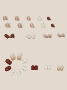 24 chiếc Móng tay giả sọc vuông dài & 1 dũa móng tay & 1 tấm Băng dán móng tay - Màu Khaki - Xem 3