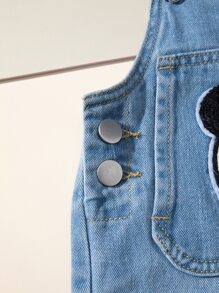 Baby Boy Panda Patched Denim Dungaree Romper - Medium Wash - View 4