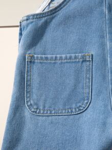 Baby Boy Panda Patched Denim Dungaree Romper - Medium Wash - View 6